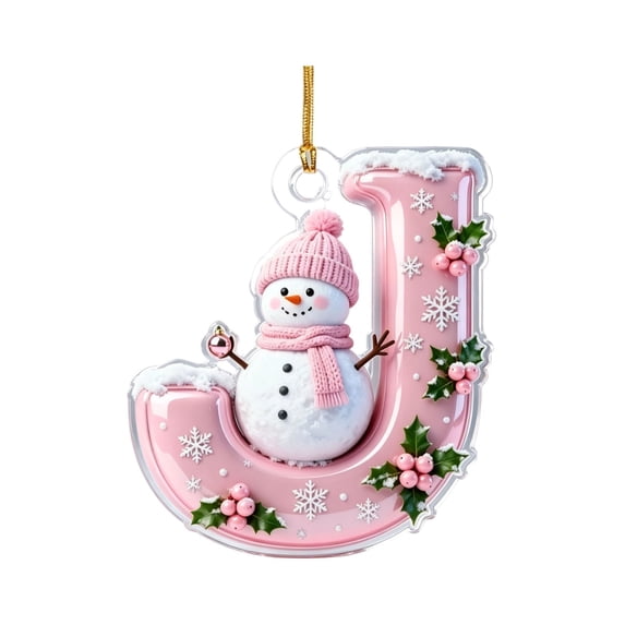 JeashCHAT Letter Snowman Christmas Ornaments, Christmas Initial Ornaments Winter Snowman Pendant Christmas Tree Hanging Decorations Xmas Gifts (J)
