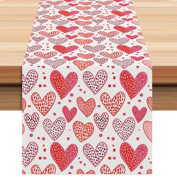 JeashCHAT Love Heart Valentine's Day Table Runner, Valentines Kitchen Dining Table Decoration for Indoor Outdoor Anniversary Wedding Home Party Decor 13 x 72 Inch