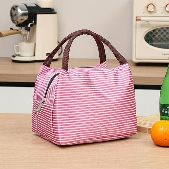 JeashCHAT Lunch Bag for Women Men, Large Capacity Insulated Lunch Box Containers Handbag for Adult, Reusable Lunch Tote Bag Striped Bento Box Bag for Work, Picnic or Travel