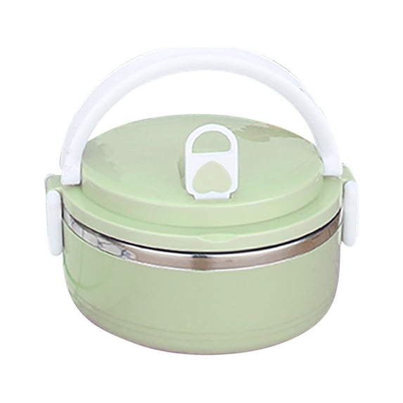 JeashCHAT Lunch Box , 700ml 1 Layer Round Stainless Steel Insulated Lunchbox for Aldults, Bento Box Leakproof Food Container for Office, Green
