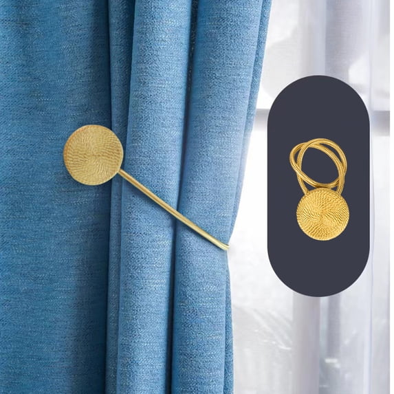 JeashCHAT Magnetic Curtain Tie Backs 1 Pack Rope Curtain Tiebacks Decorative Curtain Holders for Home Office Drapes Window Holdbacks, Gold