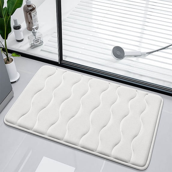 JeashCHAT Memory Foam Bath Mat , 16x24 inch Ultra Soft Rectangular Bathroom Rug Non-Slip Water Absorbent Bath Rug for Floor, Tub and Shower, White