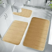 JeashCHAT Memory Foam Bath Mat Set, Bathroom Rugs for 3 Pieces, Toilet Mats, Soft Comfortable, Water Absorption, Non-Slip, Thick, Machine Washable, Easier to Dry, Khaki