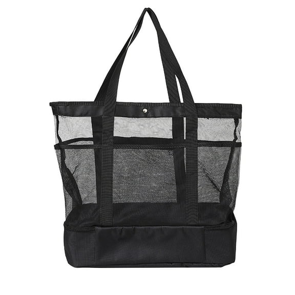 JeashCHAT Mesh Beach Tote Bag Large Beach Bag Pool Bag Waterproof Sandproof Foldable Storage Bag Shoulder Bag for Pool Swim Travel Everyday, Black