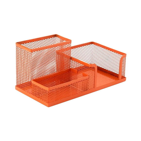 JeashCHAT Mesh Desk Organizer Office Supplies Mesh Pen Holder and Organizer for Desk, 3 Compartments, Pencil Holder for Home and Office, Orange
