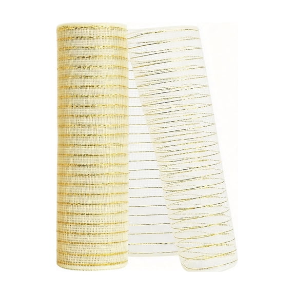 JeashCHAT Metal Mesh Ribbon with Foil, 10.23 inch x 32.81 feet Each Roll, Deco Mesh Ribbon for Christmas Tree, Wreaths, Swags, Centerpieces Decorating and Gift Wrapping