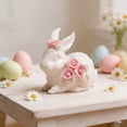 thumbnail image 1 of JeashCHAT Mini Ceramic Rabbit Figurines, Easter Bunny Decorations, Easter Gifts, White Easter Rabbit Figurine with Flowers, Spring Easter Home Office Tabletop Ornament, 1 of 9