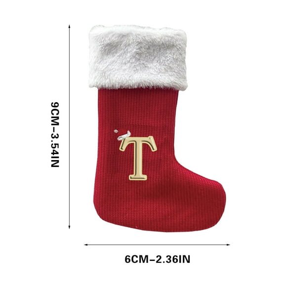 JeashCHAT Mini Christmas Stockings 3.5 Inch Christmas Tree Decorations Hanging Ornaments, Cute Initial Monogram Knitted Stocking with Plush Cuff, Candy Bags Party Supplies (T)