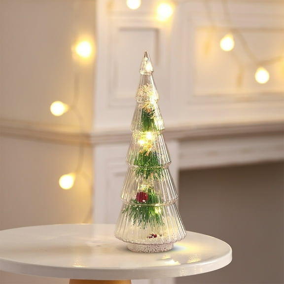 JeashCHAT Mini Christmas Tree with Lights, Clear Acrylic Tabletop Christmas Tree Ornaments Small Xmas Tree for Xmas Holiday Party Home Office Table Decor, Christmas Gifts