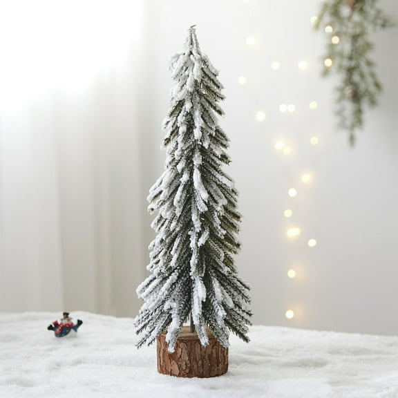 JeashCHAT Mini Christmas Tree, Snow Flocked Artificial Xmas Tree, Tabletop Small Christmas Tree Table Centerpiece for Home Office Holiday Decorations, 15.75 inch