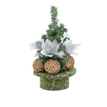JeashCHAT Mini Christmas Tree, Tabletop Christmas Tree, Small Artificial Xmas Tree with Poinsettia Flower and Christmas Ball Ornaments, Xmas Holiday Party Home Office Table Decor