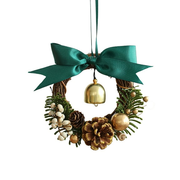 JeashCHAT Mini Christmas Wreath Ornaments, 4" Vine Branch Wreath Hanging Pendant with Ribbon Bow Bell Pinecone Pine Needles, Christmas Tree Decorations Home Door Wall Decor