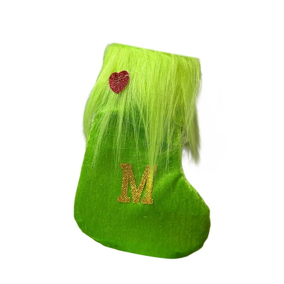 JeashCHAT Mini Green Christmas Stockings with Initial, 7" Personalized 26 Letter Christmas Stocking Ornaments Candy Bag Socks for Holiday Party Family Christmas Tree Fireplace Decoration