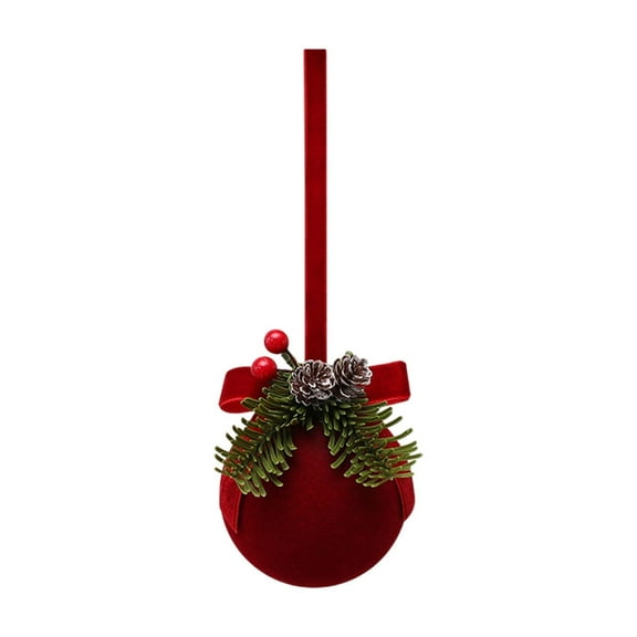 JeashCHAT Mini Red Velvet Christmas Ball Ornaments, Flocked Xmas Ball Hanging Pendant with Bow Pine Needles Berries Pinecones, Christmas Tree Decorations