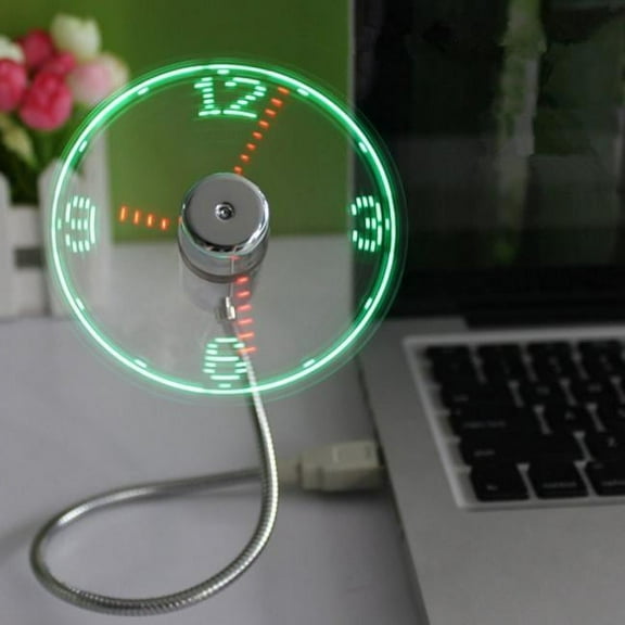 JeashCHAT Mini USB Powered LED Flashing Real Time Display Function Clock Fan
