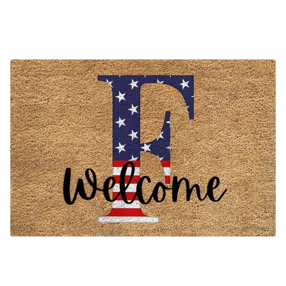 JeashCHAT Monogram Letter F Doormat American Stars and Stripes 4th of July Patriotic Welcome Door Mat Family Last Name Initial Floor Mat Independence Day Decoration for Indoor Outdoor, 16"x24"
