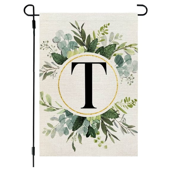 JeashCHAT Monogram Letter T Floral Garden Flag Double Sided for Outside, Family Last Name Initial Yard Flags Patio Outdoor Decor 12x18 Inch