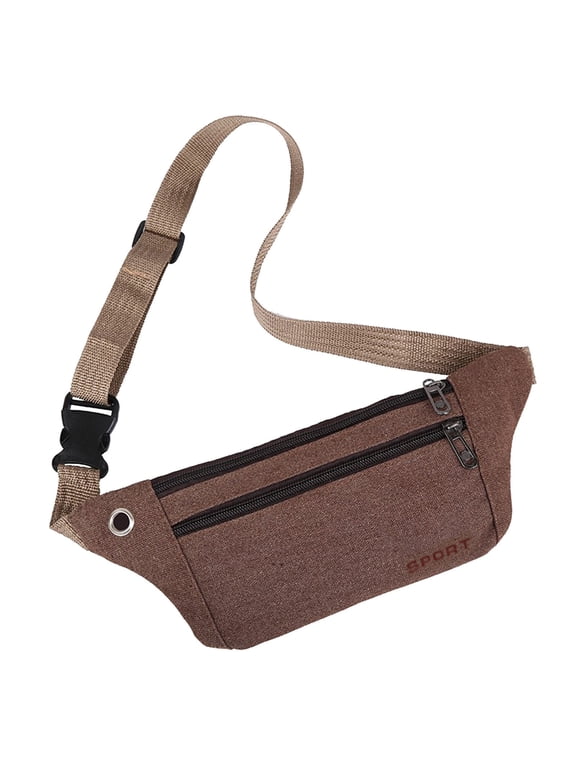 Outdoor Sports Fanny Pack with Adjustable Strap and Headphone Hole, Unisex Mini Belt Bag for Workout Running Traveling Hiking Cycling, Brown