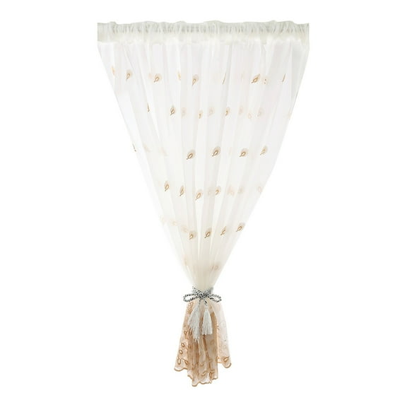 JeashCHAT Peacock Embroidered Sheer Curtain, Rod Pocket Transparent Tulle Short Curtain Elegant Drapes Panel for Bedroom Living Room