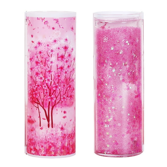 JeashCHAT Pencil Case , Quicksand Translucent Pencil Box, Creative Multifunction Password Lock Cylindrical Stationery Box Pen Holder with Calculator and Mirror