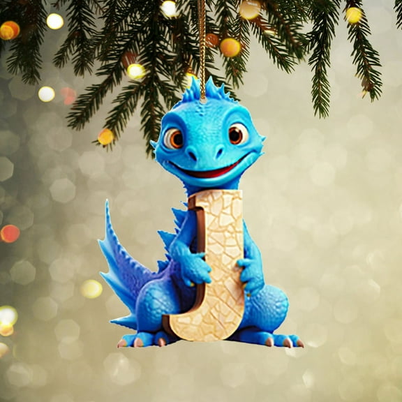 JeashCHAT Personalized Dinosaur Christmas Ornament with Initials, 26 Letter Christmas Tree Hanging Pendant Plastic Monogram Christmas Tree Decorations Christmas Gift for Kids