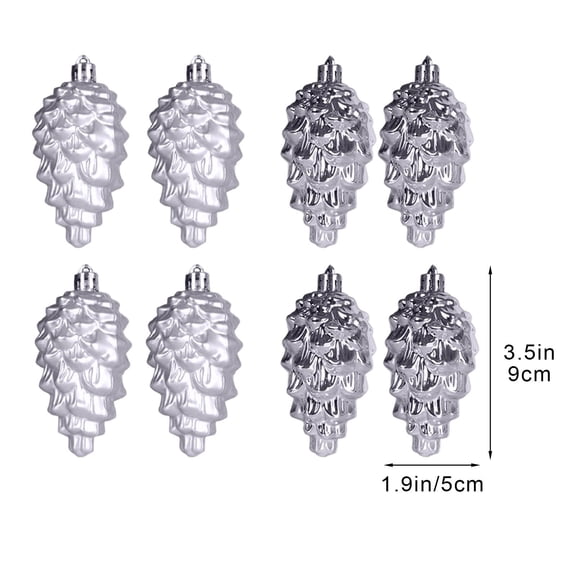 JeashCHAT Pine Cone Christmas Ornaments Set of 8, 3.5" Plastic Pinecone Shape Decorative Hanging Ornaments Christmas Tree Decorations Xmas Gifts Winter Decor, Silver