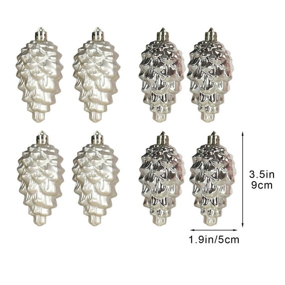 JeashCHAT Pine Cone Christmas Ornaments Set of 8, 3.5" Plastic Pinecone Shape Decorative Hanging Ornaments Christmas Tree Decorations Xmas Gifts Winter Decor, Beige