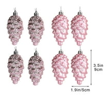 JeashCHAT Pine Cone Christmas Ornaments Set of 8, 3.5" Plastic Pinecone Shape Decorative Hanging Ornaments Christmas Tree Decorations Xmas Gifts Winter Decor, Pink