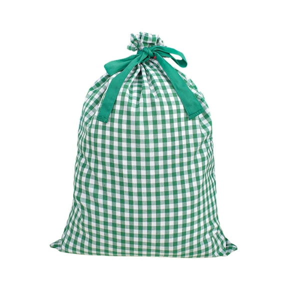 JeashCHAT Plaid Drawstring Christmas Gift Bag, 27.55" x 19.68" Large Fabric Bag for Xmas Party Favors, Holiday Present Wrapping, Christmas Gifts Holiday Decorations Storage Bag, Green
