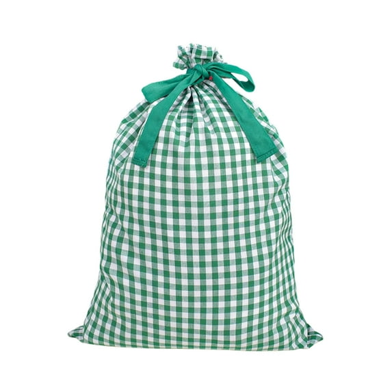 JeashCHAT Plaid Drawstring Christmas Gift Bag, 27.55" x 19.68" Large Fabric Bag for Xmas Party Favors, Holiday Present Wrapping, Christmas Gifts Holiday Decorations Storage Bag, Green