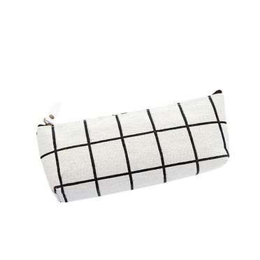 JeashCHAT Plaid Pencil Case Large Capacity Pencil Pouch Pen Bag Stationery Bag, White