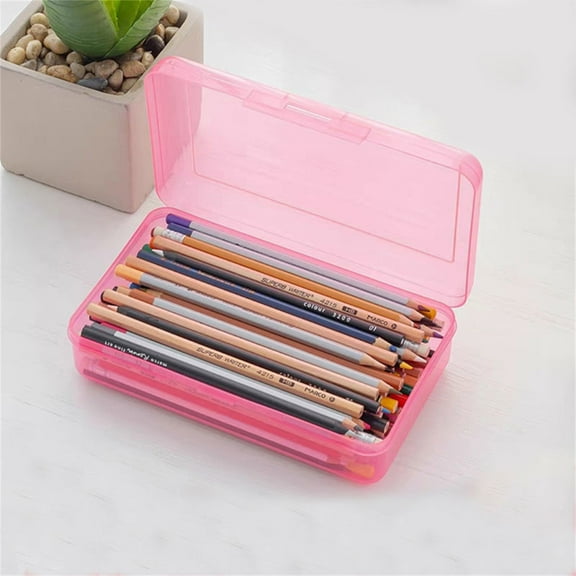 JeashCHAT Plastic Pencil Case Large Capacity Hard Pencil Case Clear Pencil Box with Snap-tight Lid, Stackable Storage Box for Office Supplies, Pink