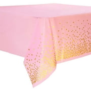 JeashCHAT Plastic Tablecloths for Rectangle Tables, Pink Table Cloth with Gold Dot, Disposable Waterproof Table Cover for Birthday Party, Baby Shower, Wedding, 54  x 108