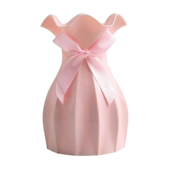 JeashCHAT Plastic Vase with Ribbon Bow Flower Vase for Centerpiece Table Home Office Indoor Living Room Bedroom Kitchen Desk Decor, Wedding Birthday Table Shelf Decor