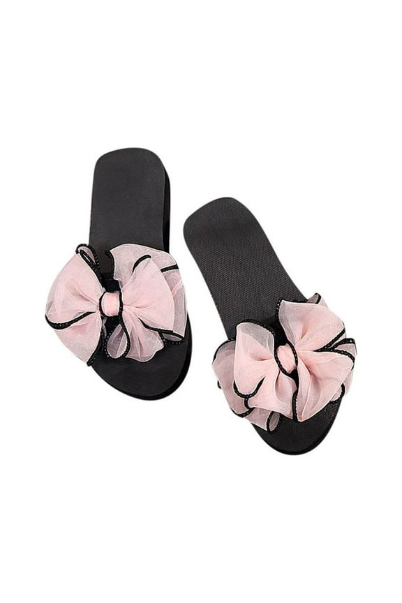 Platform Sandals for Women, Bow Flatform Slide Sandals Female Summer Holiday Beach Slippers (Pink)