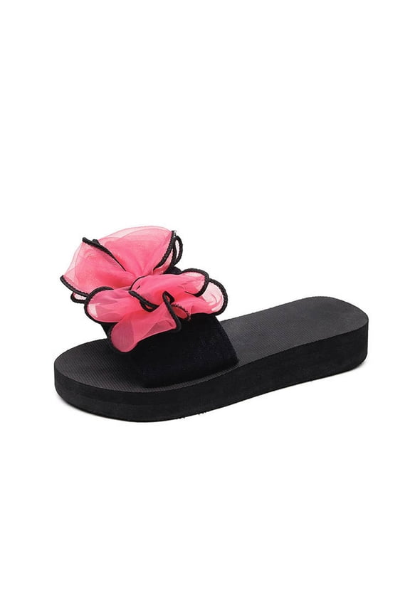 Platform Sandals for Women, Bow Flatform Slide Sandals Female Summer Holiday Beach Slippers (Red)