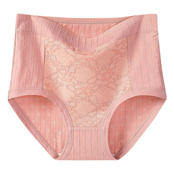 JeashCHAT Plus Size Women's High Waist Cotton Briefs, Solid Color Lace Underwear, Soft Breathable Full Coverage Ladies Panties, Everyday Wear