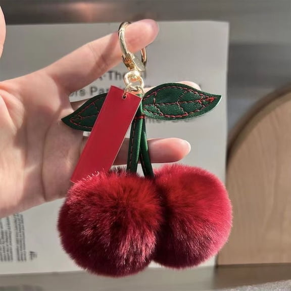 JeashCHAT Plush Cherry Keychain, Cute Keychain for Backpack Purse Handbag Accessories, Metal Keyring for Home and Car Keys, Christmas Birthday Gift