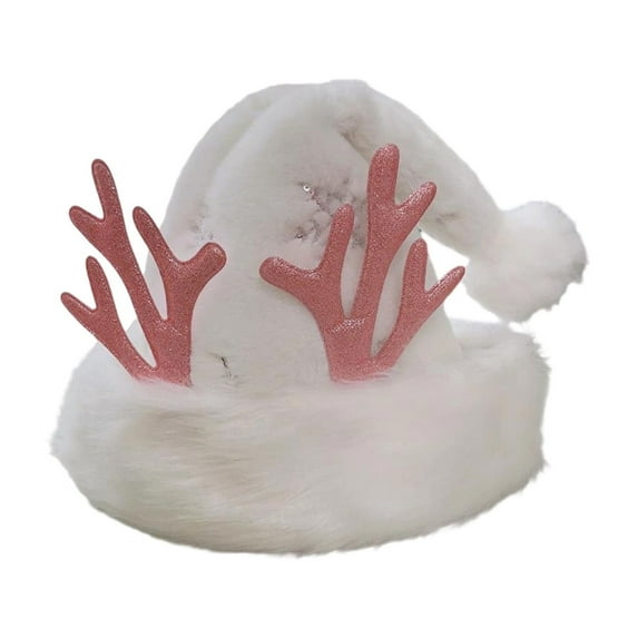 JeashCHAT Plush Christmas Hat, Sequin Snowflake Santa Hat, Xmas Hat with Reindeer Antlers, Unisex Velvet Comfort Xmas Hat for Christmas New Year Festive Party