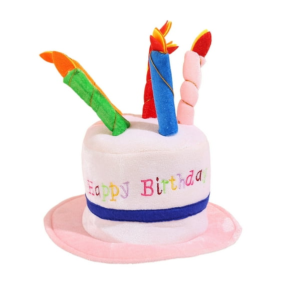 JeashCHAT Plush Happy Birthday Cake Hat, Unisex Christmas Birthday Party Hat Party Favors, Costume Accessories, Cake and Multicolor Candles Hat Decorations