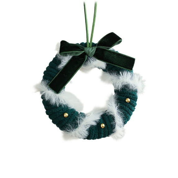 JeashCHAT Plush Mini Christmas Wreath Ornaments with Velvet Ribbon Bow, Small Wreath Pendant Christmas Tree Decorations Xmas Holiday Party Window Hanging Decor