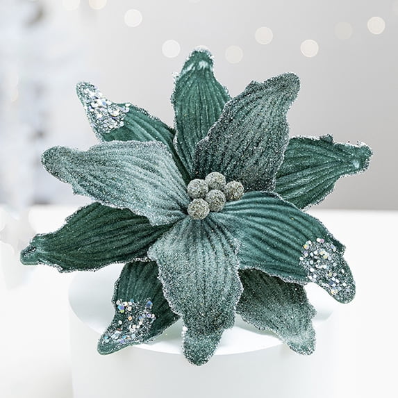 JeashCHAT Poinsettia Artificial Christmas Flowers Glitter Poinsettia Picks Christmas Ornaments Christmas Tree Flower Decorations with Stems for Wreath Floral Arrangement Vase