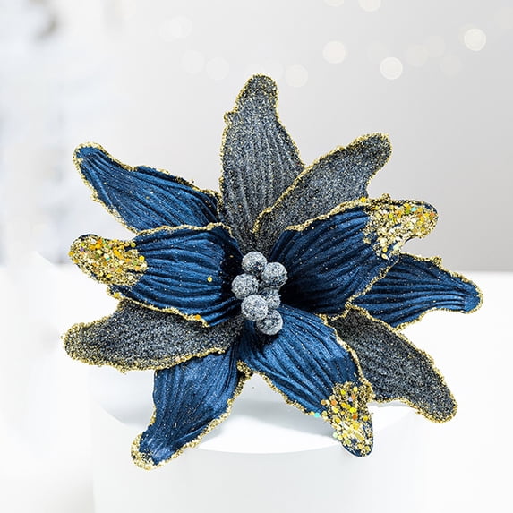 JeashCHAT Poinsettia Artificial Christmas Flowers Glitter Poinsettia Picks Christmas Ornaments Christmas Tree Flower Decorations with Stems for Wreath Floral Arrangement Vase