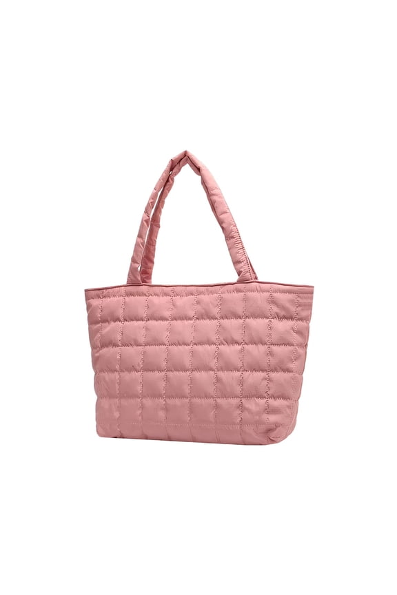Quilted Tote Bag for Women, Lightweight Puffy Tote Bag, Padding Shoulder Bag Handbag for Travel, Work (Pink)