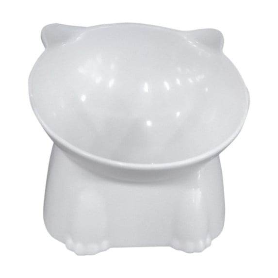 JeashCHAT Raised Cat Food Bowl, Elevated Plastic Cat Bowl, Pet Cat Water and Food Bowl, Cute Cat Bowl, Large Capacity Cat Feeder Dish, White