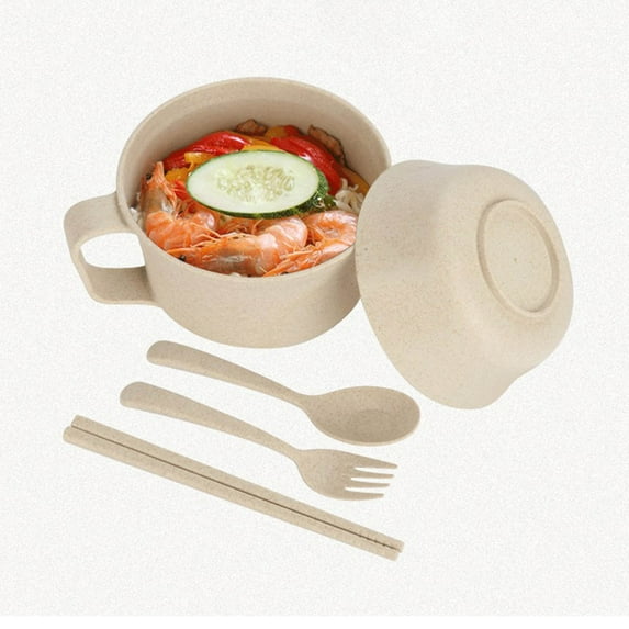 JeashCHAT Ramen Bowl Set, Instant Noodles Bowl with Chopsticks Spoon Fork, Ramen Noodle Bowl with Lid and Handle for Home College Dorm Room Apartment Camping