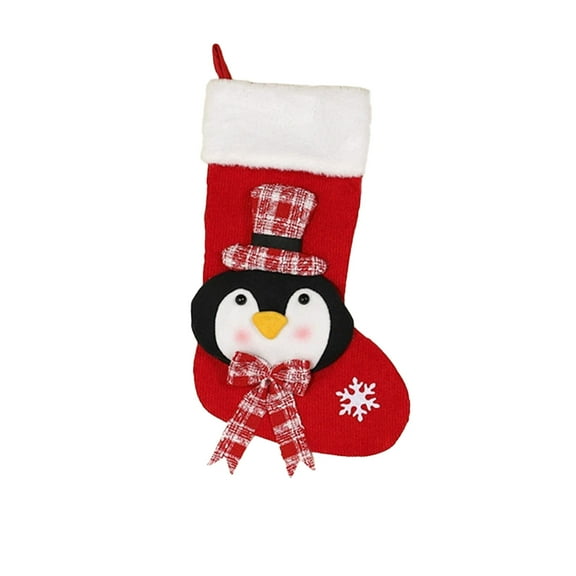 JeashCHAT Red Christmas Stockings 20" Penguin Xmas Character Candy Gift Bag Socks, Cute Xmas Stocking with Snowflake for Family Holiday Christmas Party Decorations Gifts