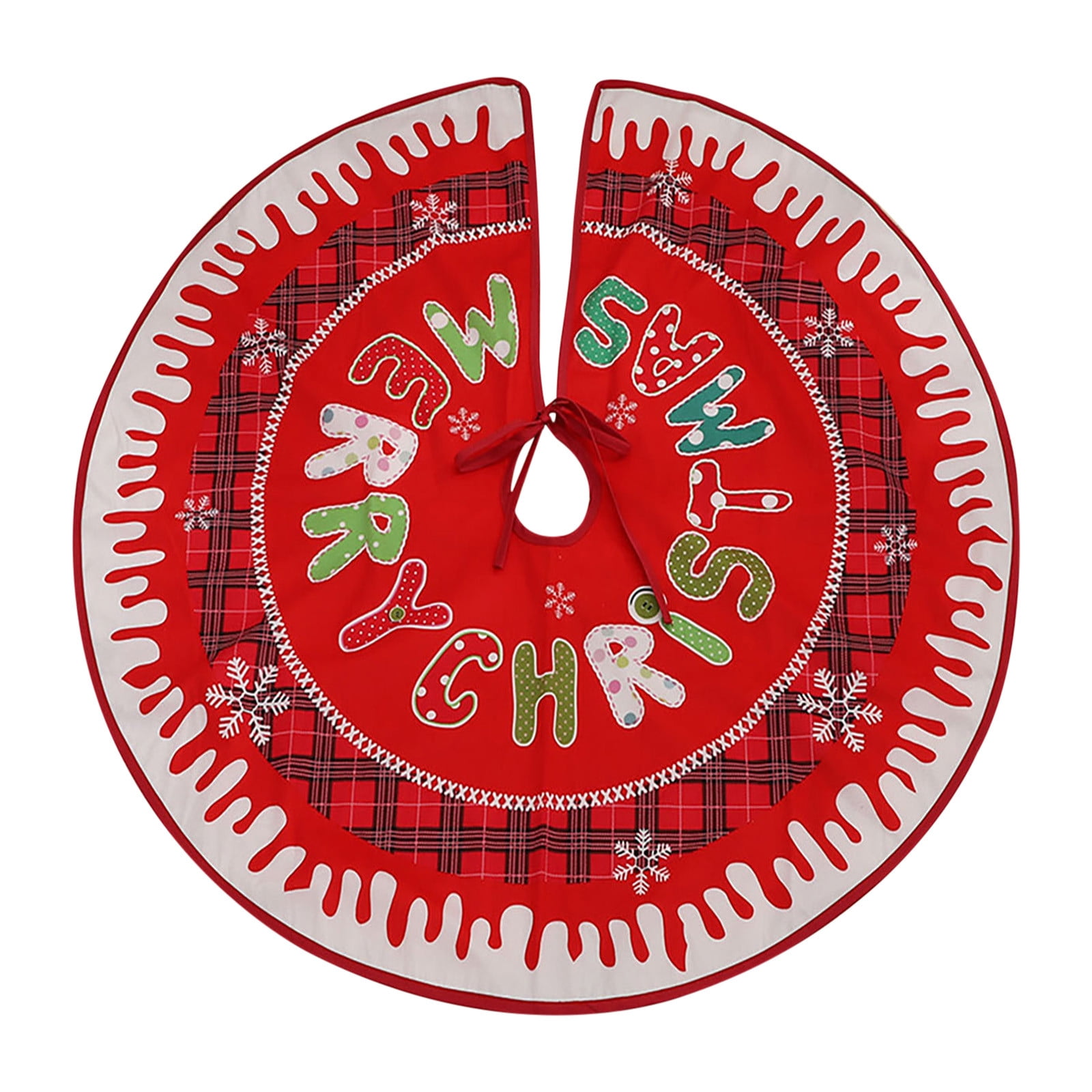 JeashCHAT Red Christmas Tree Skirt 35.4" Merry Christmas Snowflake