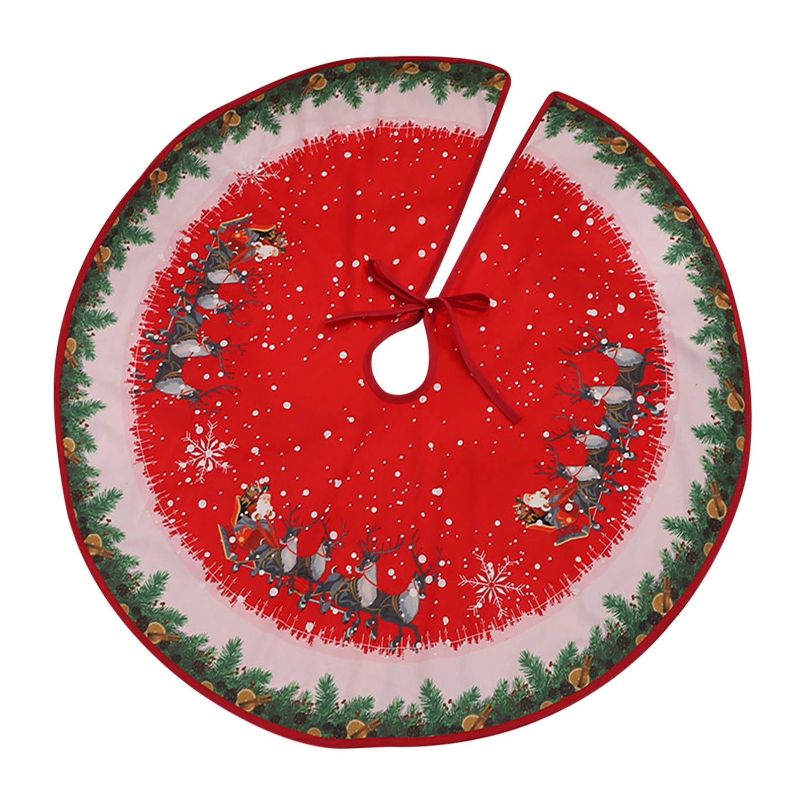 JeashCHAT Red Christmas Tree Skirt 35.4" Santa Reindeer Printed Tree
