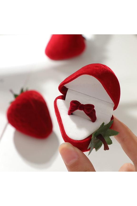 Red Strawberry Ring Box with Bow Tie Ring Proposal Engagement Wedding Ring Case Velvet Ring Jewelry Gift Box Valentine's Day Gift for Women Girls